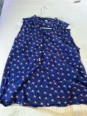 Old Navy Navy Top with Pink & White Bird Print
